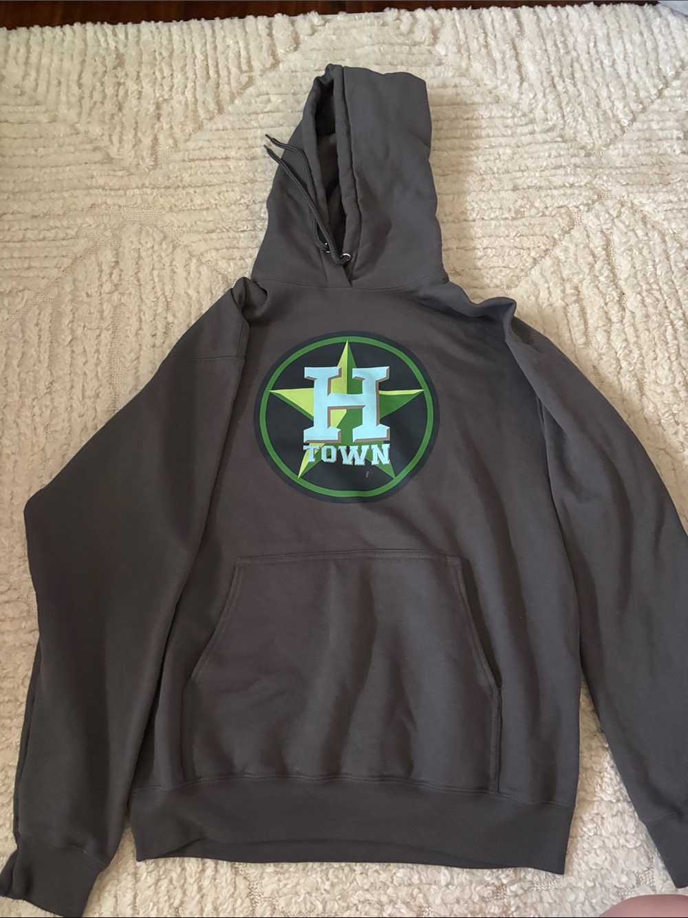 H-Town Graphic Hoodie in Charcoal with Green Accent